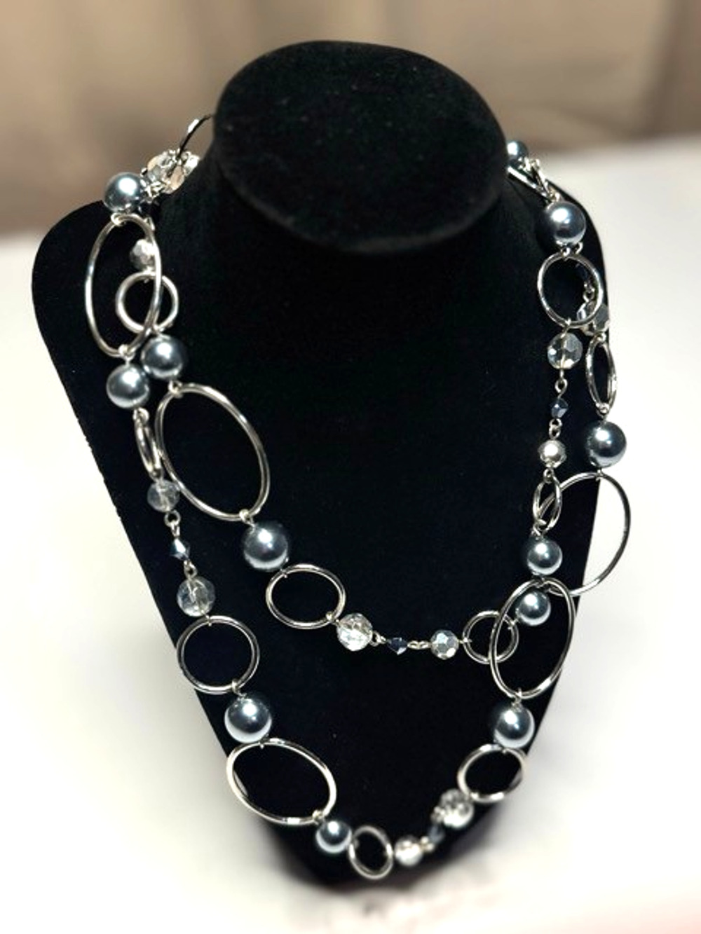 Signed lia sophia Alpine necklace in silver tone: long, rhodium plated